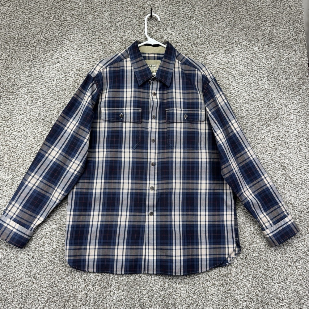 Vintage LL Bean Shirt Men's Large Plaid Button Up Flannel‎ 0 JTN2 Elbow Patches